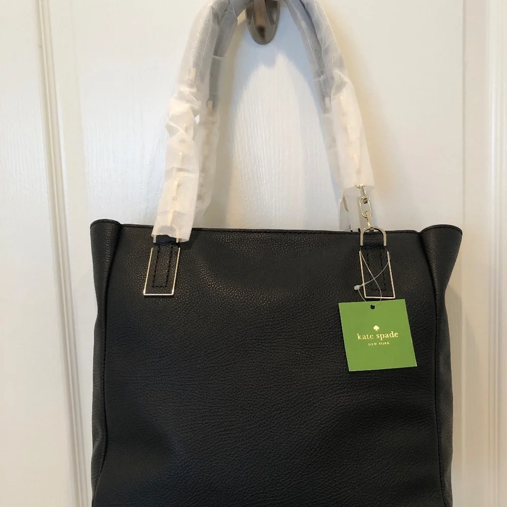 Kate Spade Vivian Tote Black Pebbled Leather Shoulder Bag Gold Chain NWT